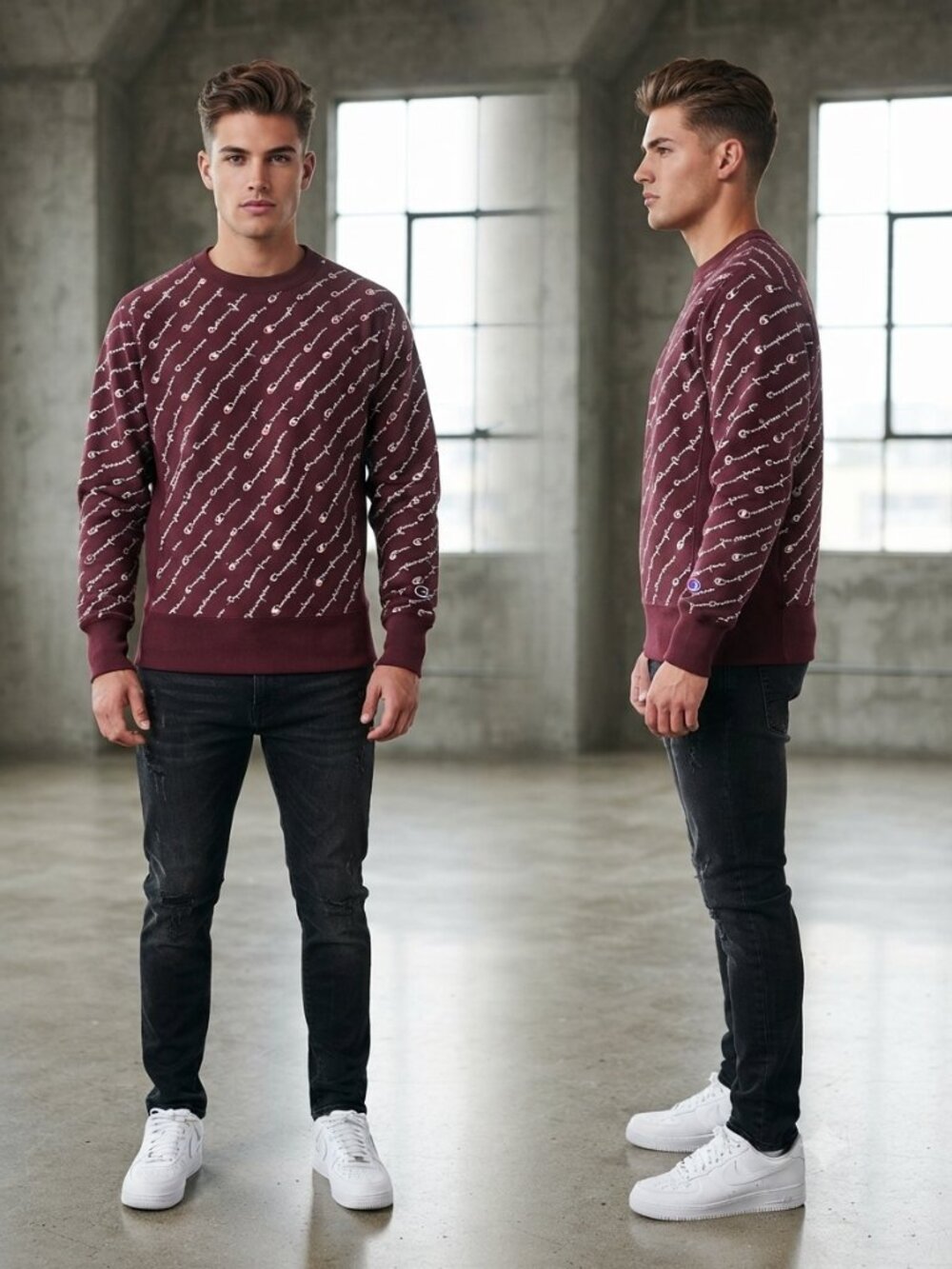 Champion Reverse Weave All Over Script Logo Burgundy Sweatshirt Pullover Size XS